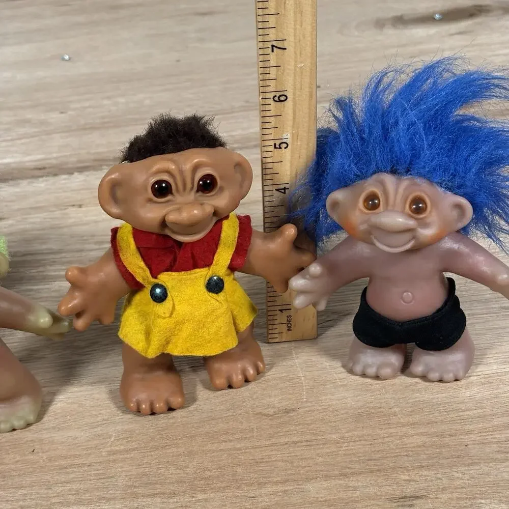 Four 1980s DAM Vintage Troll Collection‎ Blue Green Hair Red Brown Eyes See Desc